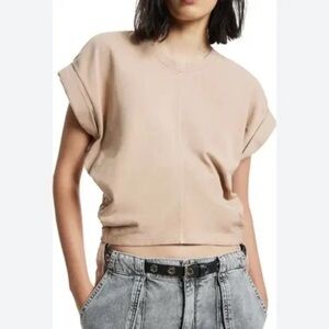 All Saints Tan Boxy Cuffed Sleeve Crop Top